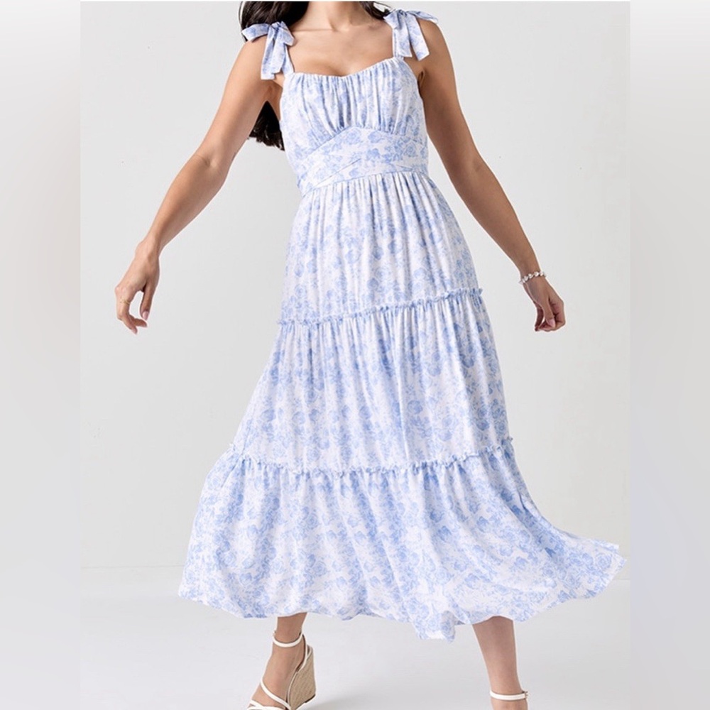 Large Audrey Parks x Francesca’s Floral Blue and White Midi Dress